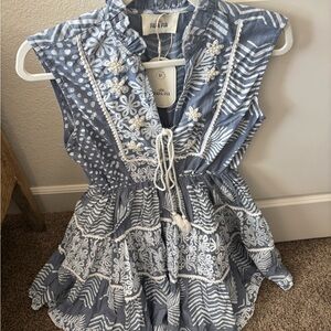 Blue and White Embroidered Dress